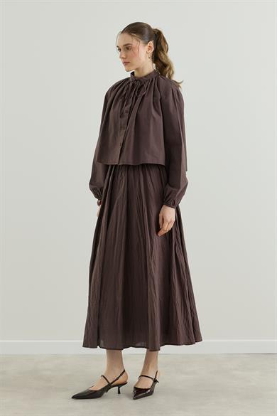 Vual Astarlı Kraş Etek Kahverengi