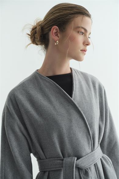 Astarlı Kaşe Kimono Melanj Gri