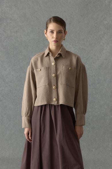 Crop Tüvit Gömlek Sütlü Kahve