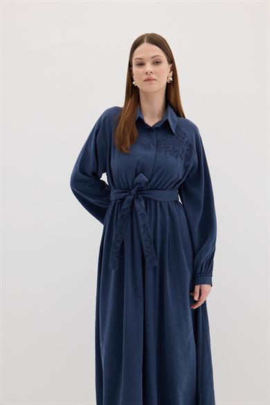 Nakışlı Modal Elbise Lacivert