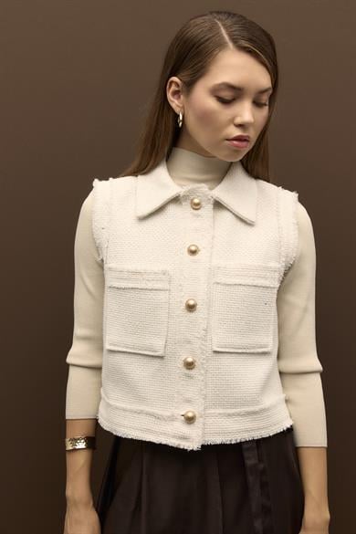 Astarlı Tüvit Yelek Beyaz