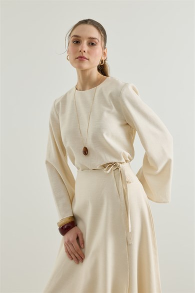 Anvelop Etekli Keten Takım  Bej 