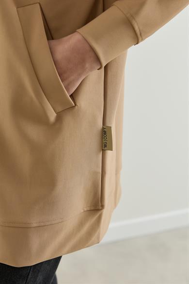 Kapüşonlu Fermuarlı Sweatshirt Camel