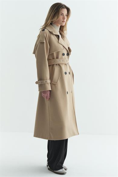 Rüzgarlıklı Kaşe Kaban bej