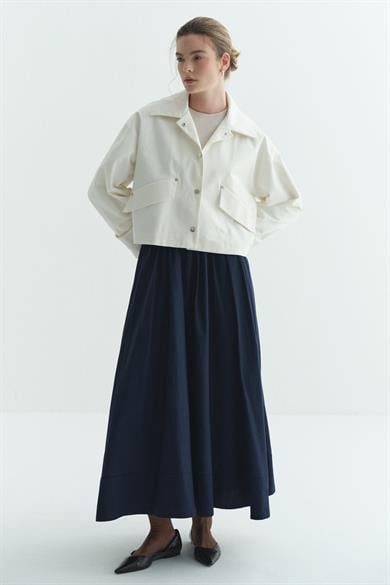 Gabardin Çıtçıtlı Astarlı Çeket Krem 