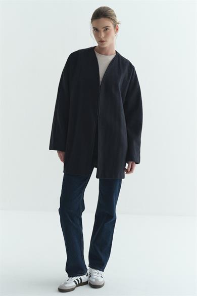 Astarlı Kaşe Kimono Balıksırtı Lacivert