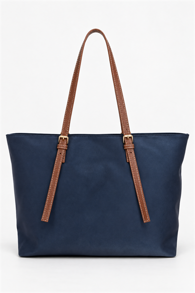 İnce Askılı Deri Detaylı Shopper Çanta