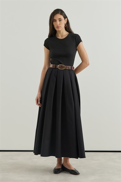 Pilikaşeli Etek Siyah