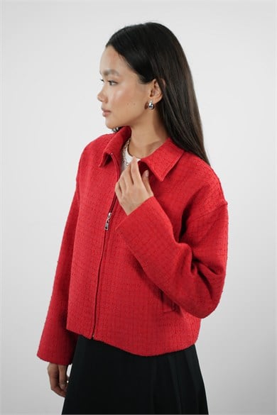 Oversize Fermuarlı Tüvit Astarlı Ceket