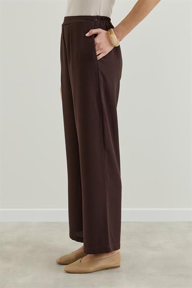 Krep Palazzo Pantolon Kahverengi