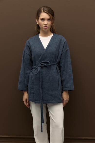 Herringbone Kaşe Ceket Lacivert