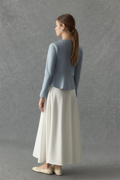 Çelik interlok Sık Düğmeli Volanlı Hırka Açık Mavi