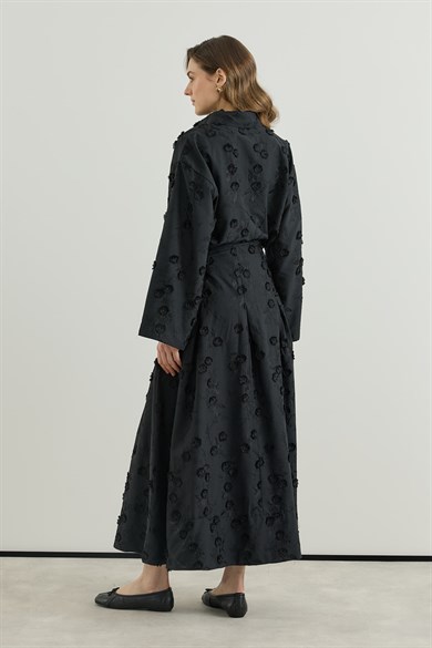 Viona Nakışlı Gömlek Etek Vual Takım Siyah