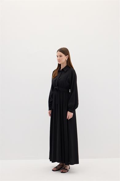 Nakışlı Modal Elbise Siyah