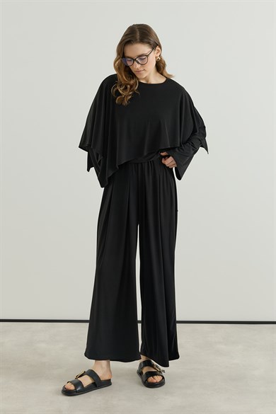 Asimetrik Kesim Tunik Pantolon Sandy Takım Siyah