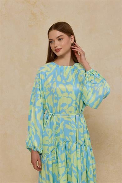 Mavi Yeşil Katlı Elbise