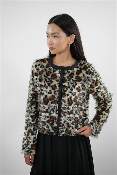 Kırçıllı Leopar Desenli Hırka