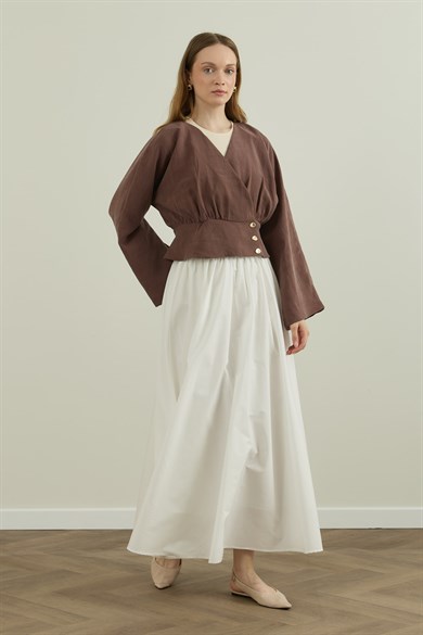 Düğme Detaylı Modal Kimono Bluz Kahverengi