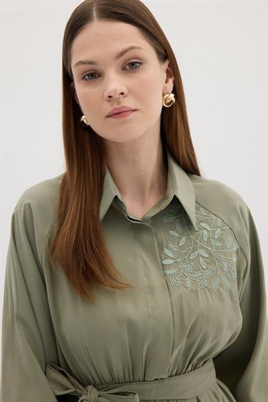 Nakışlı Modal Elbise Çağla Yeşili