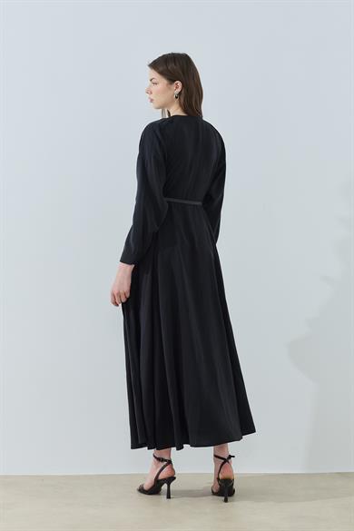 Godeli Nervürlü Elbise Siyah