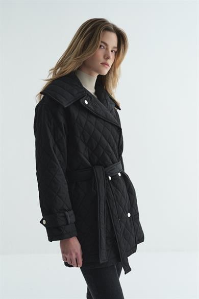 Çıtçıtlı Kapitone Mont Sİyah