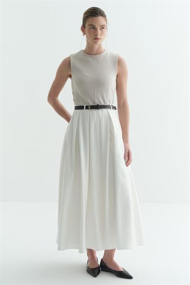 Pilikaşeli Astarlı Etek Beyaz    