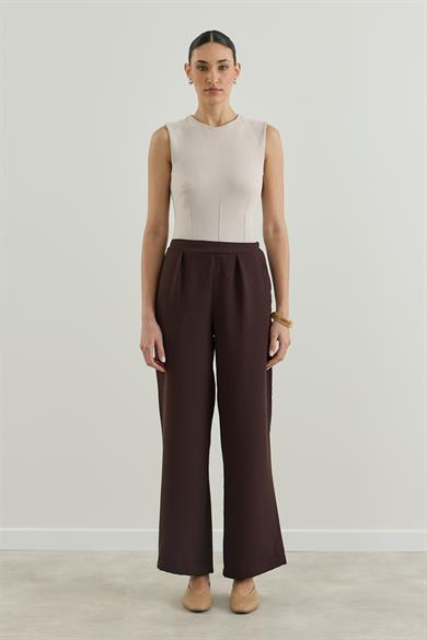 Krep Palazzo Pantolon Kahverengi