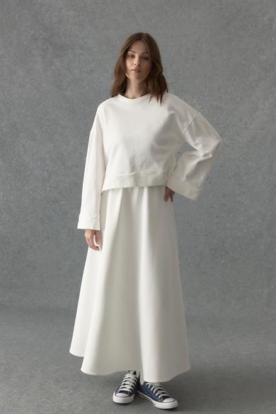 Üç iplik Kısa Sweat Ekru