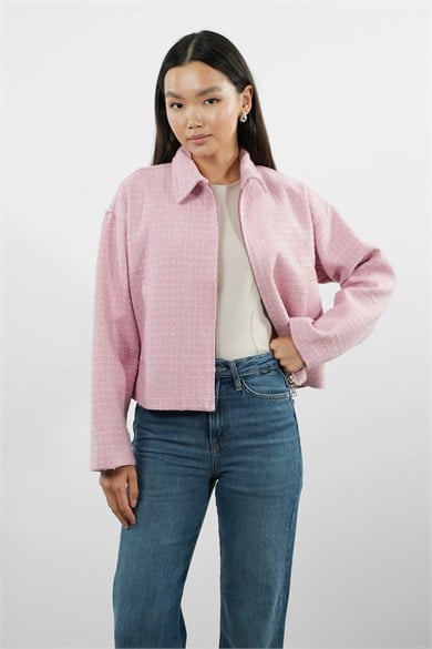 Oversize Fermuarlı Tüvit Astarlı Ceket
