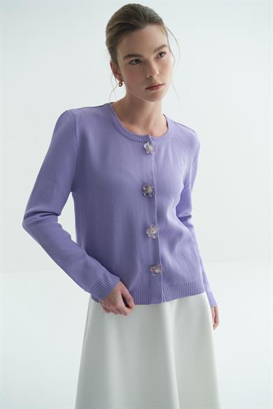 ÇİÇEK TOKALI TRİKO HIRKA LİLA