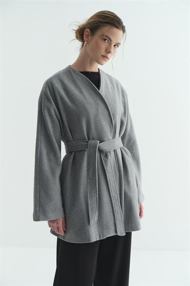 Astarlı Kaşe Kimono Melanj Gri