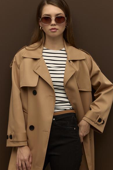 Raina Pamuk Gabardin Kruvaze Trençkot Camel