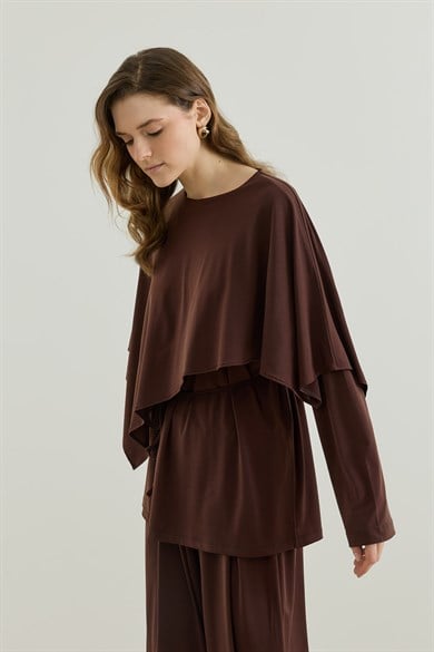 Asimetrik Kesim Tunik Pantolon Sandy Takım Kahverengi