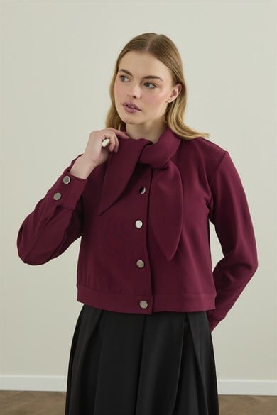 Yaka Detaylı Ceket Bordo