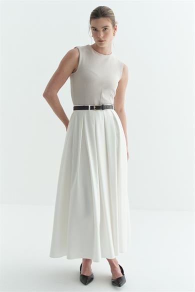 Pilikaşeli Astarlı Etek Beyaz    