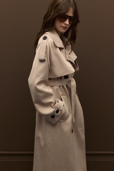 Raina Pamuk Gabardin Kruvaze Trençkot Taş