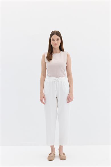 İthal Polyviscon Kumaş Jogger Pantolon Beyaz