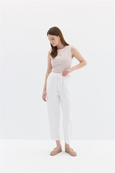 İthal Polyviscon Kumaş Jogger Pantolon Beyaz