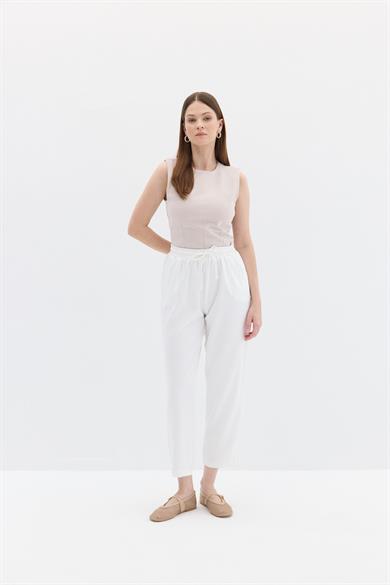 İthal Polyviscon Kumaş Jogger Pantolon Beyaz