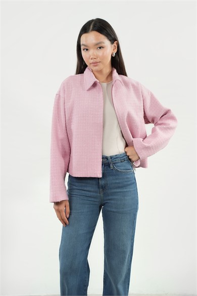 Oversize Fermuarlı Tüvit Astarlı Ceket