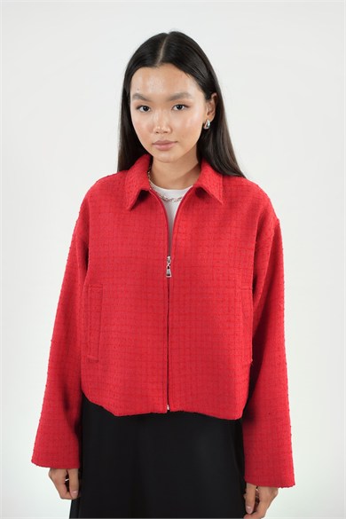 Oversize Fermuarlı Tüvit Astarlı Ceket
