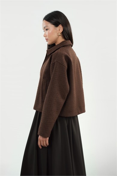 Oversize Fermuarlı Tüvit Astarlı Ceket