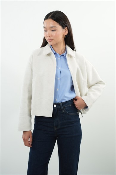 Oversize Fermuarlı Tüvit Astarlı Ceket