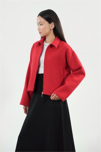 Oversize Fermuarlı Tüvit Astarlı Ceket