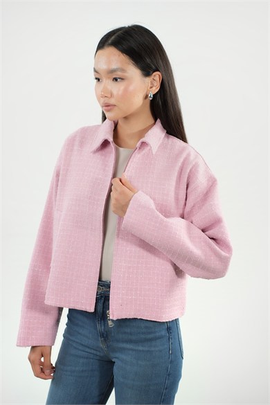 Oversize Fermuarlı Tüvit Astarlı Ceket