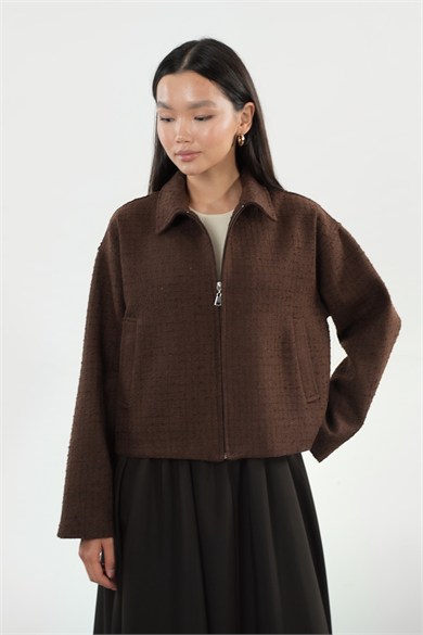 Oversize Fermuarlı Tüvit Astarlı Ceket