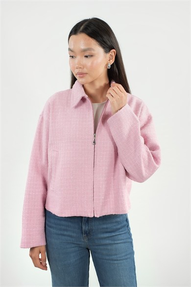 Oversize Fermuarlı Tüvit Astarlı Ceket