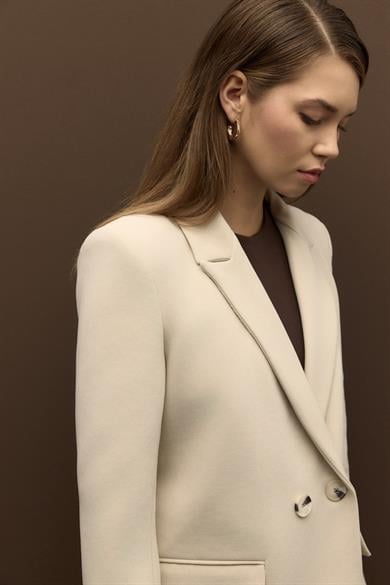 Premium Kruvaze Astarlı Blazer Ceket Taş