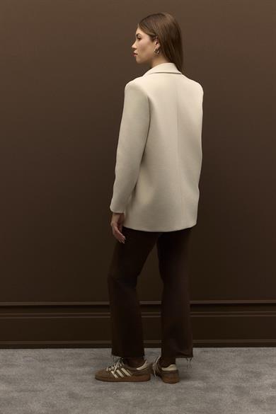 Premium Kruvaze Astarlı Blazer Ceket Taş