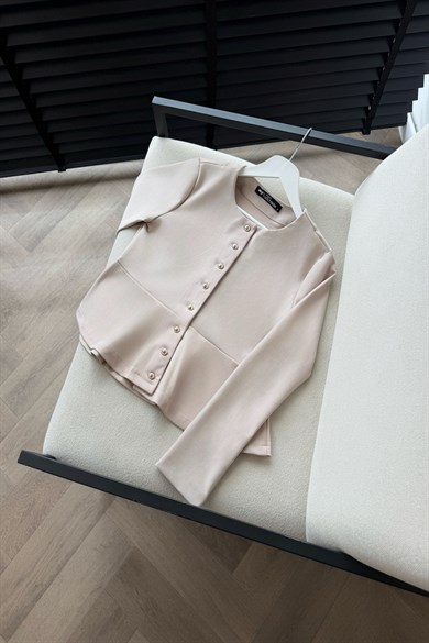 Outlet Çelik interlok Sık Düğmeli Volanlı Hırka Taş